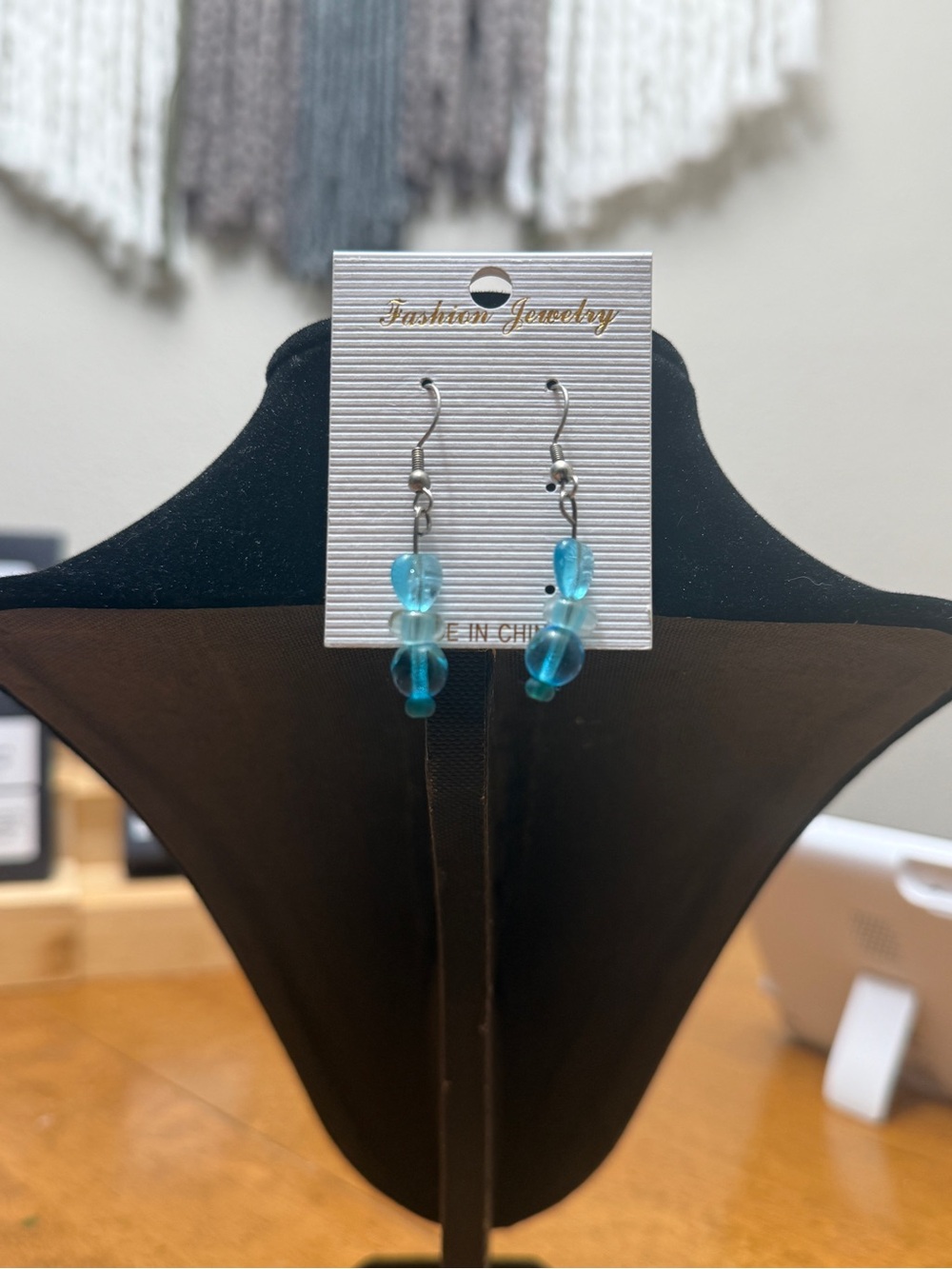 Fashion Jewelry Blue Glass Bead Drop Earrings